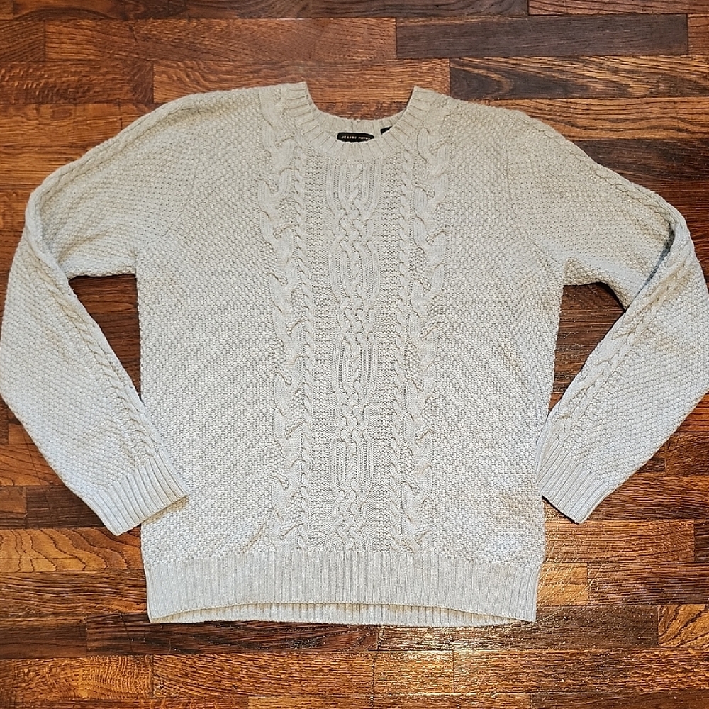 JEANNE PIERRE Cozy Warm 100% Cotton Women's Light Gray Cable Knit Sweater XL